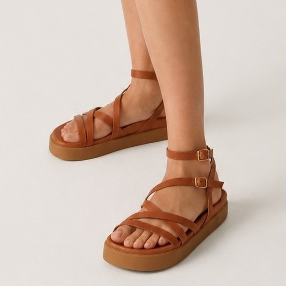 ba&sh Brown Chana Sandals Leather Double Strap Wrap Chunky Size 41